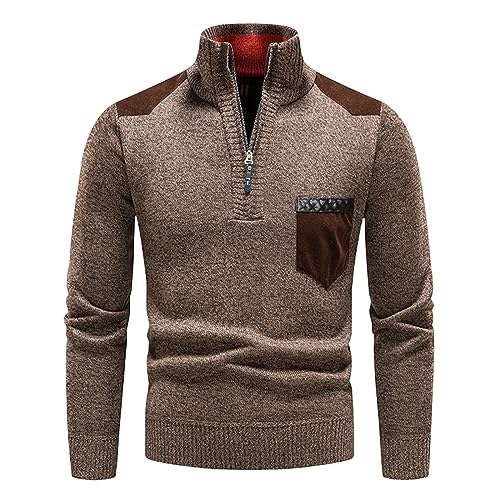 Men's Oversized Quarter Zipper Sweater Turtleneck Rib Knit Pullover Fall Winter Basic Thick Jumper Tops