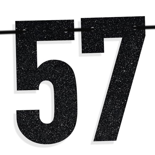 Image of Black Glitter Holy Shit You're 57 Banner, Happy 57th Birthday /Cheers to 57 Years, Funny 57 Years Old Birthday Party Decorations Supplies