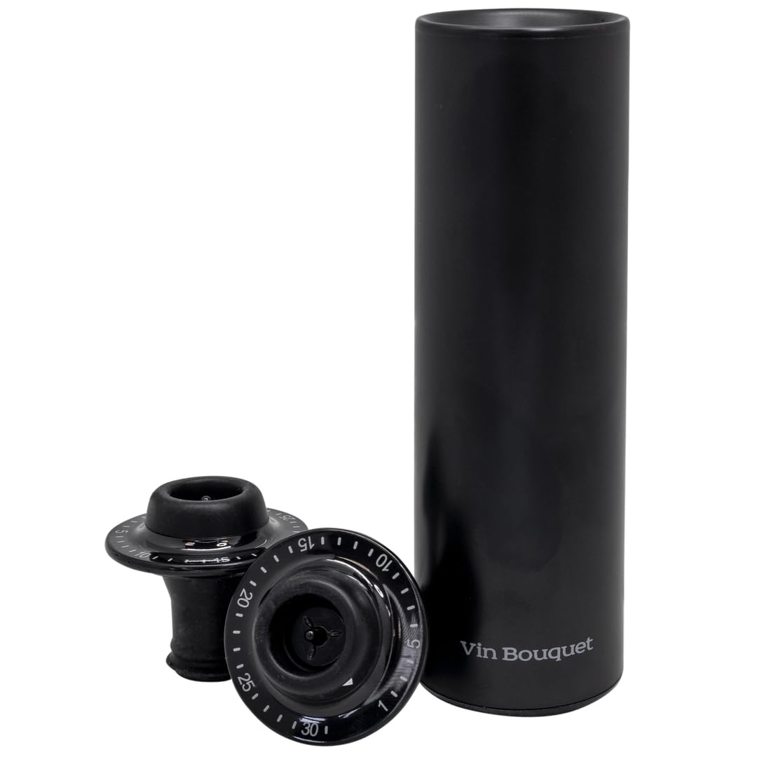 Vin Bouquet FIC 002 Conservateur Électrique avec Bouchons à Vide, Pompe à Vide Automatique avec Base Rechargeable, Noir
