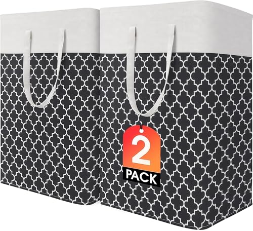 Nesrefyn 2 Pack Large Collapsible Laundry Baskets – Waterproof Laundry Hamper with Easy Carry Handles,Laundry Bags for Room, Bedroom, Bathroom, College Dorm, Storage and organization, (Black, 2 x 75L) - Cosy Home Interiors Nesrefyn 2 Pack Large Collapsible Laundry Baskets – Waterproof Laundry Hamper with Easy Carry Handles,Laundry Bags for Room, Bedroom, Bathroom, College Dorm, Storage and organization, (Black, 2 x 75L)