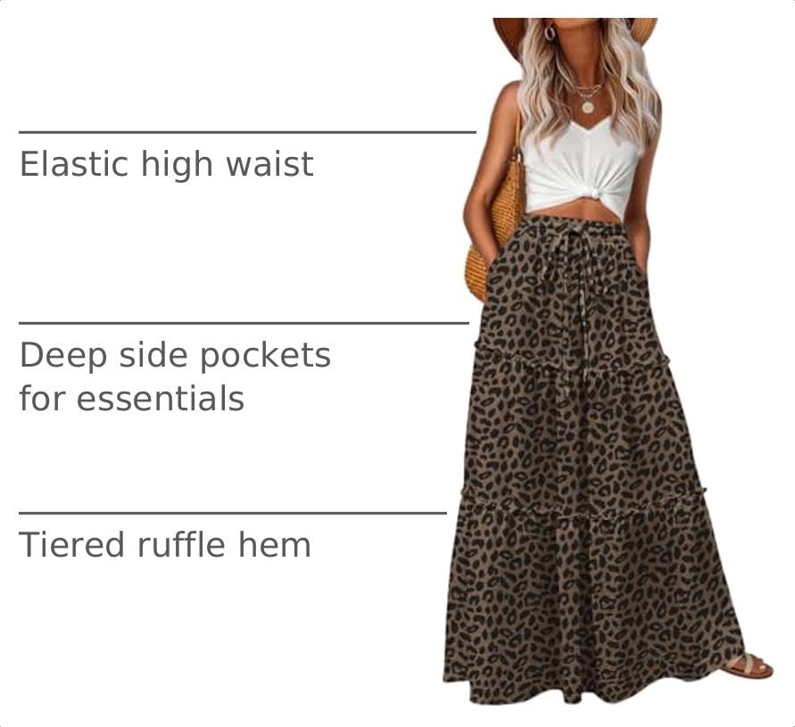 Image of Lepunuo Womens Casual Boho High Waisted Flowy Maxi Skirts Tiered Floral Long Skirts with Pockets for Summer Beach Vacation