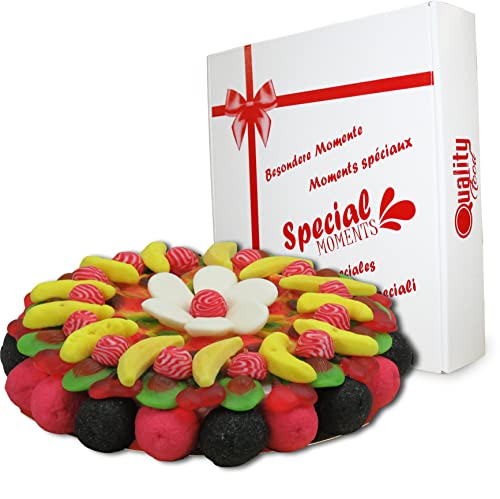 Tarta de Chuches Multicolor, Diámetro de 28 cm, Golosinas Variadas Ideal para Regalo. Sin gluten.