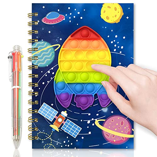 Pop Notebook for Kids, Fidget Boys Diary Journal 8.3x5.7 Inches 160 Lined Pages with 6 Multicolor Pen Spiral Journal for Teenage School Writing Drawing Pop Rocket It Gifts Stuff Age 6 8 10 12