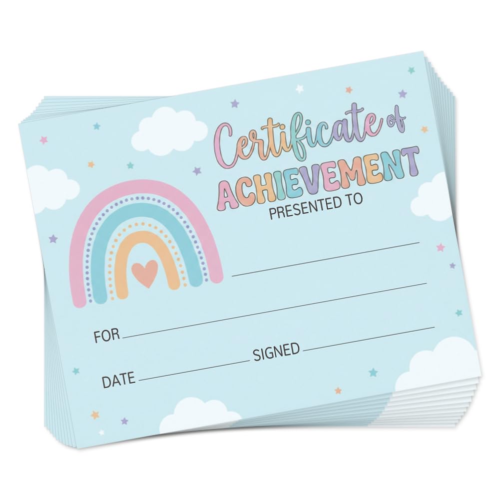 TNKBREEZE Rainbow Cloud Personalized Certificates 30Pcs Cute Cartoon Blank Award Certificate Paper 25x20cm Certificate Paper for Awards Birthday Parties School Home — image 1
