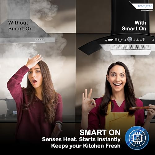 Image of Crompton QuietPro Plus BLDC 1660m3 /hr 90cm Curved Chimney| Filterless Intelligent Autoclean| Smart On| Built In Oil Collector| Touch+ Motion Sensor Control| 10Yrs Motor & 2Yrs Overall Warranty