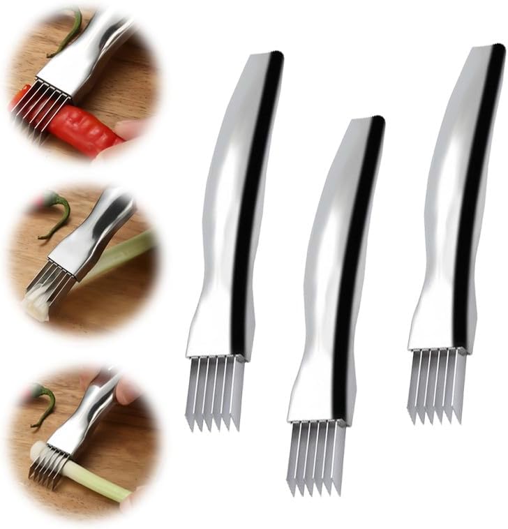 Miniatura 9 de Shred Silk The Knife, cuchillo de cebolla verde picada de acero inoxidable 2024, picador rápido de alimentos, cortador afilado de cebolleta para