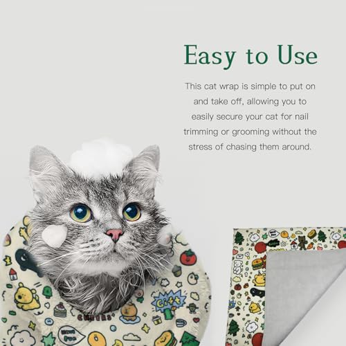 Image of Cat Grooming Wrap,Cat Restraint for Nail Clipping,Velcro Fabric for Cats,Safely Holds Your Cat up to 20 Pound，21.8 * 21.8inches
