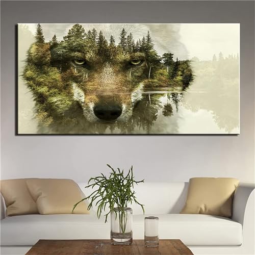 Diamond Painting Loup Carré 30x70 cm | Broderie Diamant Forêt Kit Complet Adulte