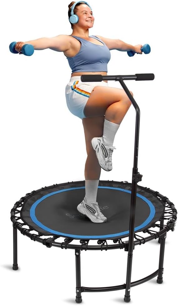 40"/50" Mini Trampoline for Adults - 450/550LBS Fitness Trampoline with Reinforced Springs & Adjustable Safety Handle - Stable & Quiet Supports Whole-Body Workout & Relaxation
