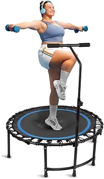 SereneLife 40/50 Mini Trampoline for Adults - 450/550LBS Fitness Trampoline with Reinforced Springs & Adjustable Safety Handle - Stable & Quiet Supports Whole-Body Workout & Relaxation