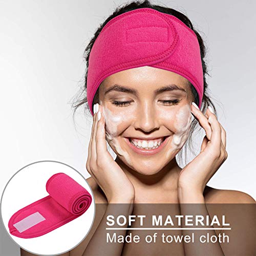 Image of Whaline Spa Facial Headband Make Up Wrap Head Terry Cloth Headband Adjustable Towel Band for Face Washing Shower Facial Cover, 3 Pieces (White, Pink, Rose Red)