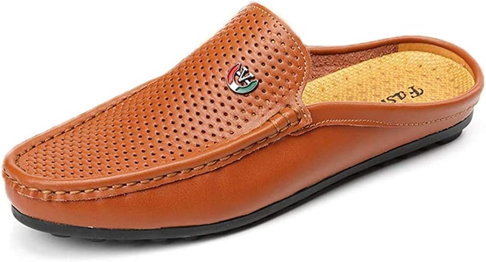 Men's Classic Leather Slippers Office Casual House Slip On Backless Loafers