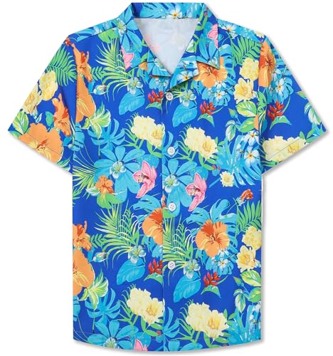 Image of SANGTREE Girls & Women's Hawaiian Shirts Button Down Short Sleeve Floral Tropical Shirt Beach Vacation Blouse Tops