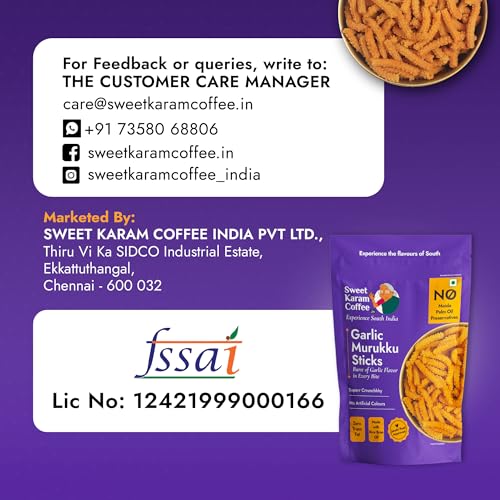 Image of SWEET KARAM COFFEE Garlic Murukku - 95G (Pack of 2)|No Palm Oil & Preservatives|Authentic South Indian Chakli|Crispy & Fresh Tea-Time Namkeen|Festive Snack|Homemade Recipe|Crunchy & Spicy Treat