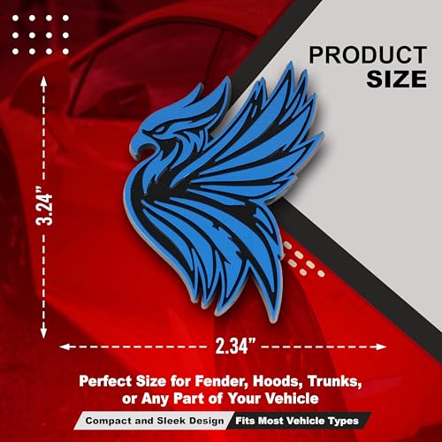 Image of Phoenix Emblem 3D Bird Badge, Custom Car Decal Sticker - Durable Exterior Trunk, Hood, Fender for Car, Truck, SUV (Set of 2) (Blue)
