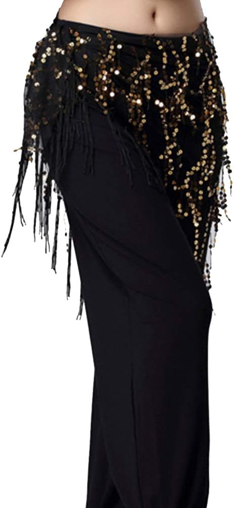 Lauthen.S Women Belly Dance Hip Scarf, Sequin Tassels Triangle Tribal Wrap Skirt Waist Chain - Image 2