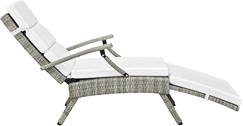 Miniatura 7 de Modway Envisage al aire libre Patio mimbre Rattan Chaise Lounge en gris claro blanco