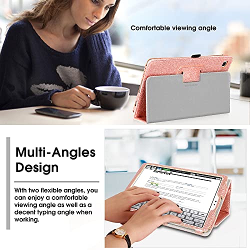 Bentoben Galaxy Tab A7 Lite 8.7 Inch 2021 Case, Slim Glitter Sparkly Pu Leather Stand Folding Folio Shockproof Protective Tablet Case For Samsung Galaxy Tab A7 Lite 8.7 Inch Sm-T220/T225, Rose Gold #TOP6
