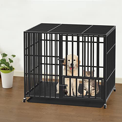 BingoPaw Hundetransportkäfig Tiertransportbox Schwerlast Hundekäfig: Auto Hundebox Mittlere Hunde, Hundezwinger Outdoor Indoor aus reißfestem Eisenrohr mit 4 Rollen und 3 Türen, L: 95 x 57 x 81 cm - Image 4