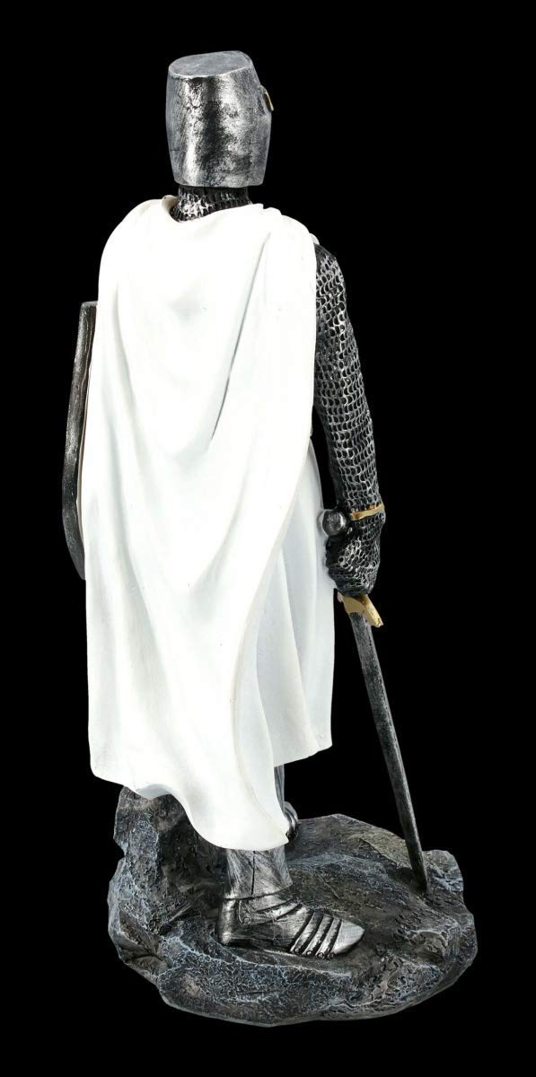 Bianco Cavalieri Templari Figura con Scudo e Spada Templari, Figura-Decorativa, Articolo Decorazione, Statua, Scultura, Mittelalter-Figur, H 30 CM