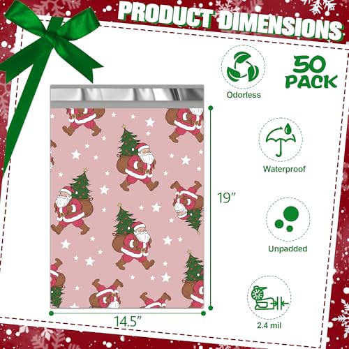 JinRuiKJ Christmas Poly Mailers 14.5x19 Inch 50 Pcs - Heavy Duty Tear-Proof Mailings Envelopes - Waterproof Shipping Bags for Small Business & Boutique - Santa Claus — view 3