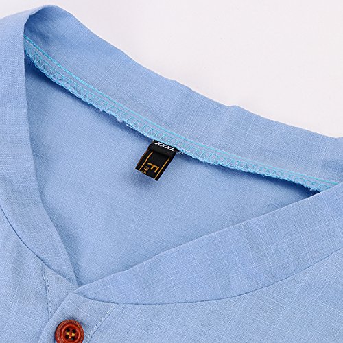 Alamor Mens Lente Casual Linnen V-hals Kraag Lange Mouw T-shirt Mode Effen Kleur Tops-Wit-S - Afbeelding 3
