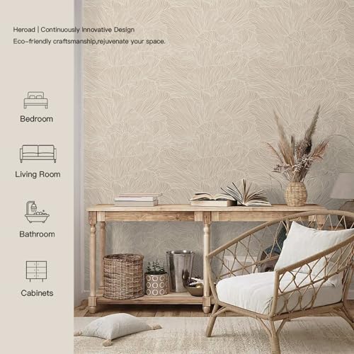 Heroad Peel and Stick Wallpaper Boho Brown Contact Paper 17.3"x196" Striped Wall Paper Modern Removable Self Adhesive Wallpaper for Bathroom Bedroom Cabinet Waterproof Neutral Wall Decor Vinyl Roll by Heroad - Used condition - Image 3