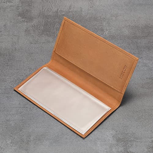 Image of HISCOW Slim Leather Checkbook Cover for Personal Checks, Vintage Brown, One Size, Minimalist