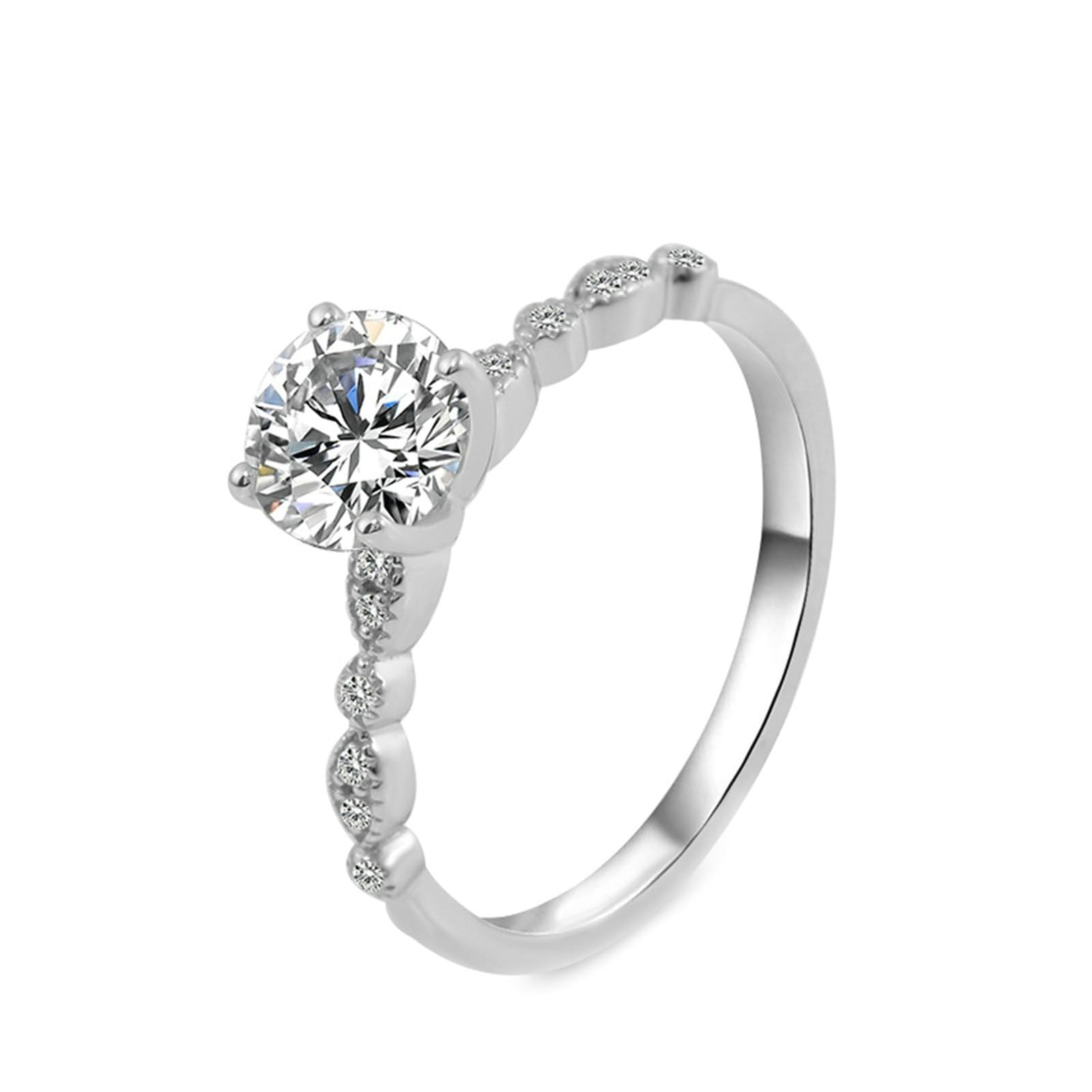 Anillo de compromiso de oro blanco de 14/9/18 quilates, sin piedras preciosas, anillo de boda con moissanite redondo de 1 quilate para mujer