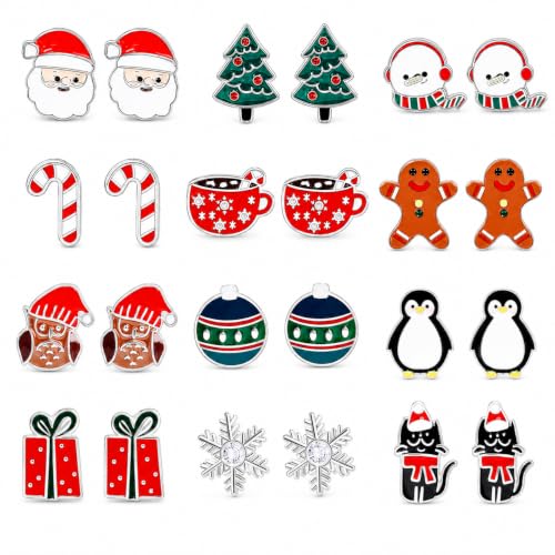 Christmas Earrings Stocking Stuffers for Women Nutcracker Candy Cane Penguin Earrings Holiday Jewelry Variety Pack Xmas Dresses Shirts Outfits