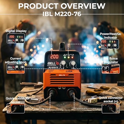 Image of IBELL Tools M220-76 Inverter ARC Welding Machine 220A | Built-in Hot Start, Anti-Stick & Adjustable Arc Force | Heavy Duty IGBT Welder | 220V ±15% | Supports 1-5mm Electrodes- 2 Year Warranty