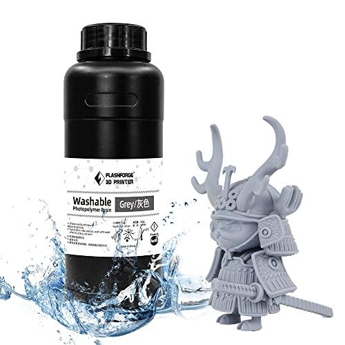 FLASHFORGE Resina de impresora 3D lavable con agua, Resina de curado UV para LCD, Resina de fotopolímero estándar para impresión 3D de LCD (0.5 KG, Gris) Cover