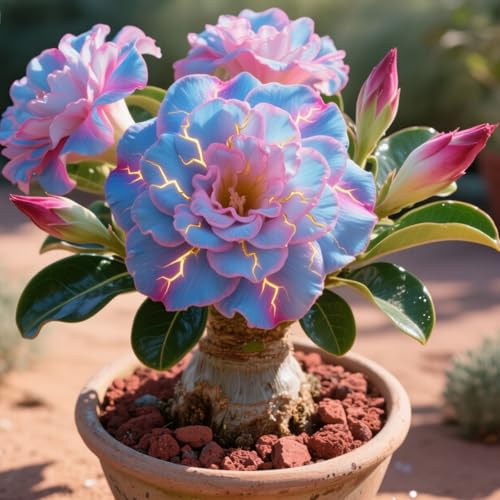 La rosa del desierto florece fácilmente durante toda la temporada sin necesidad de mantenimiento-1tubérculos-C