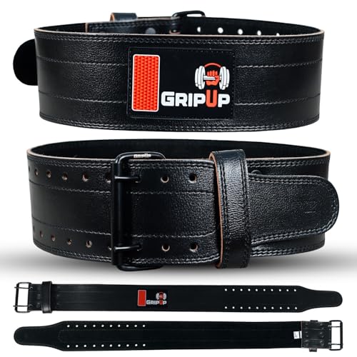 GripUp Weightlifting Belt for Men & Women Approved, 6mm Thick 100% Leather, 4” Powerlifting Back Support, Ideal for Squats, Deadlifts, Bodybuilding, Gym Workouts, and Strength Training GP-007 (Black, S)