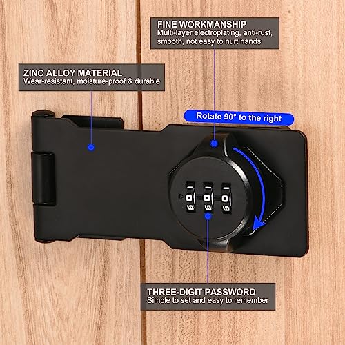 PATIKIL Cabinet Password Lock, Rotary Hasp Locks Door Security Latch, Slide Latch for Small Barn Door Bathroom (Black) - Image 4