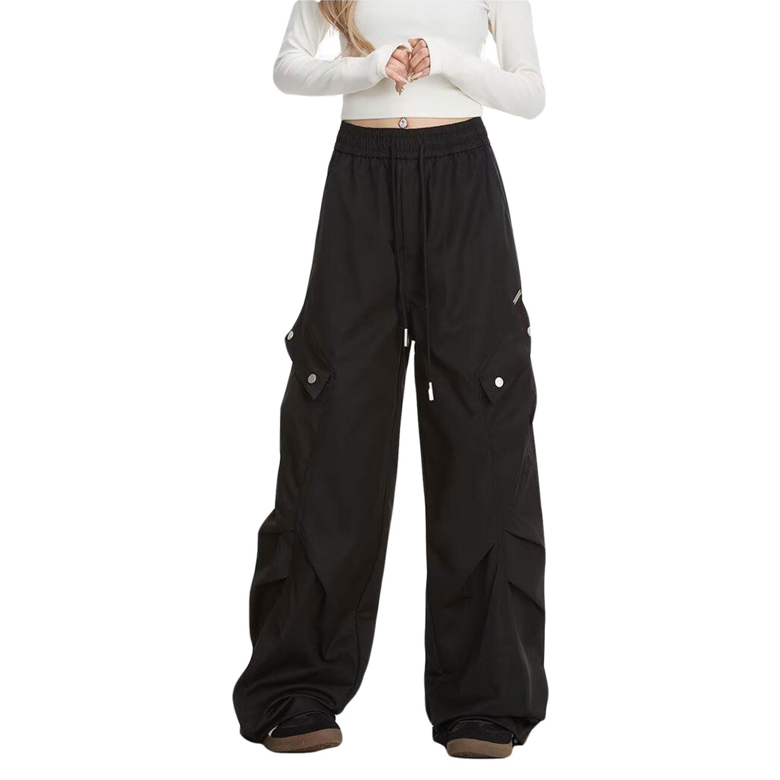 Skateboard Frog Y2K Baggy Wide Leg Cargo Pants Drawstring Elasticated Waist Pleats Multiple Pockets Unisex Straight Fit