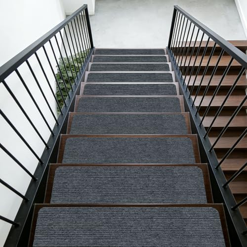 15 alfombrillas de escalera, antideslizante para escalera, 55 x 22 cm, escaleras autoadhesivas, escaleras antiderapant para niños mayores, perros (gris oscuro)