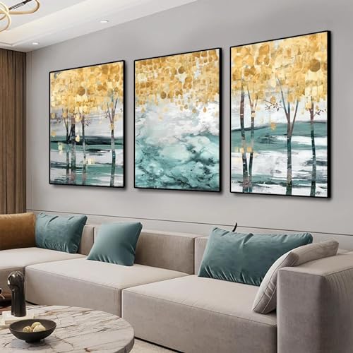 Impression sur toile abstraite arbre doré décoration salon moderne 3pcs