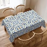QINBEIDU Moroccan Ethnic Tablecloth Portuguese Tiles Floral European Medieval Mosaic Rectangle Table Cloth Rectangular Washable Table Cover for Party Kitchen Dining Decor 54 x 72 Inch