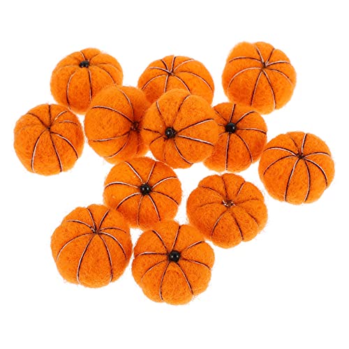 Happyyami Halloween Wool Felt Pumpkin 12Pcs Pom Poms Fall Autumn Felt Pumpkins Ornaments for Thanksgiving Craft Project Supplies