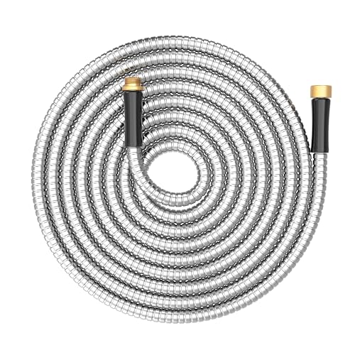 Short Metal Garden Hose 15 ft Connector Stainless Steel Small Hose Extension Adapter for Hose Reel Long Flexible Lightweight & Heavy Duty Water Pipe No Kinking Outdoor Water Hose for Yard 15 Feet