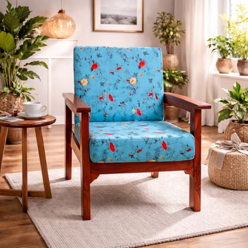 Image of STITCHNEST 'Contour Fit Series' Stretchable Printed Wooden Sofa Cover (Pack of 6) - Elastic Wooden Chair Cover | Wooden Sofa Seat Cover | Size - 20-21 x 20-21 x 3-5 in