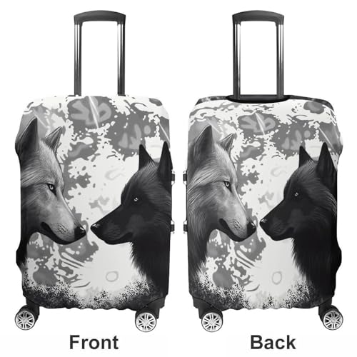 Wolves Love Under The Moon Wild Animal Printed Luggage Cover Protector, Fits 18-32 Inch Luggage3
