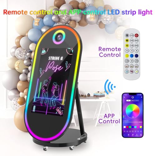 Image of Magic Mirror Photo Booth, 60-32in Interactive Touch Screen Oval Photo Booth Machine,Remote Control RGB Light,Idea Instant Printing and Share for Event Rental Party (Black)