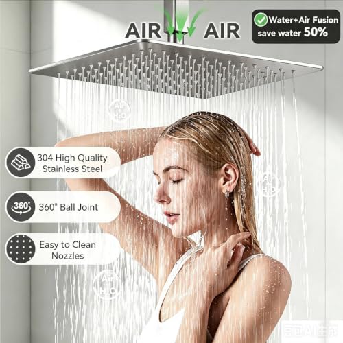 Brushed Nickel Dual Shower System with Body Jets, Ceiling Mount 12"+6" Rain Shower Heads with High Pressure Handheld Sprayer, All Sprays Can Run Together by Boridoax - Used condition - Image 3