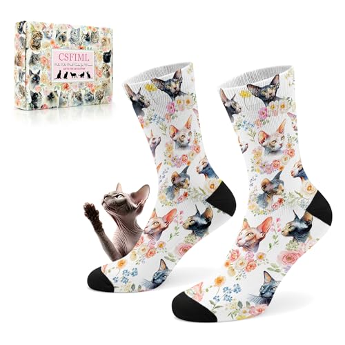 Cat Print Socks for Women Gifts for Cats Lover Cute Hairless Naked Sphynx Cat Socks