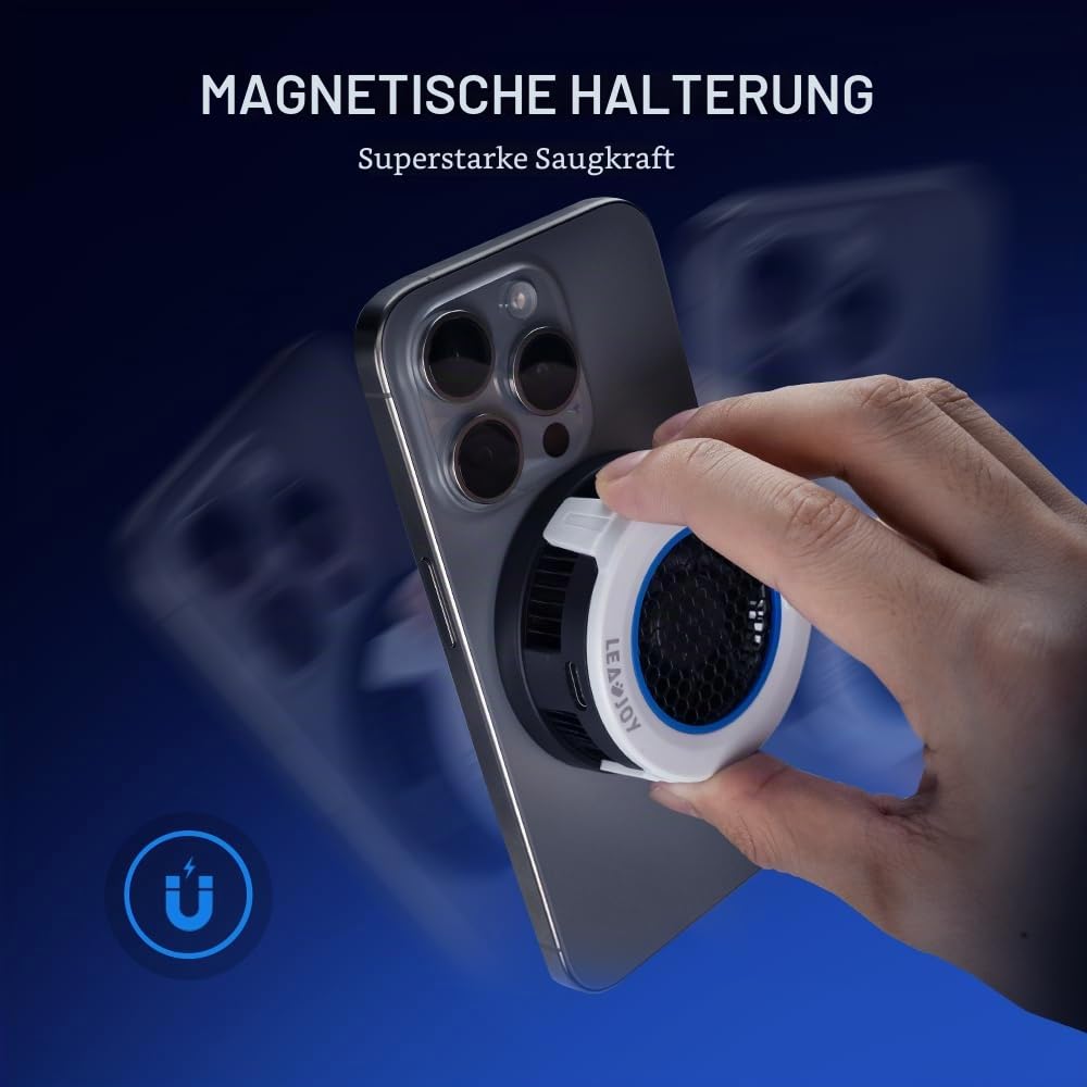 Leadjoy H1 Gaming Telefonkühler, Halbleiter-Magnetkühler für Android/iPhone mit 30dB Silent Modus, Typ-C Kabel, 80.1g, kompakter MagSafe Lüfter mit