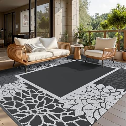 COCOER Floral Outdoor Rug 9x12 Reversible-Waterproof Outdoor Patio Rug-Quick Dry Outdoor Carpet-Outdoor Area Rugs Indoor Outdoor Rugs-Outside Rug Patio Decor for Porch Deck Balcony Backyard Cover