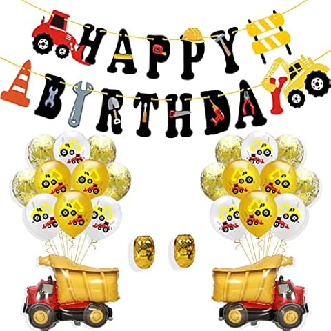 Digger Birthday Party Decorations Construction Excavator Balloons Decorations Kids' Party Balloons Banner Decors with Digger Birthday Banner, Dump Truck Foil Balloons, Digger Latex Balloons for Boys Cover