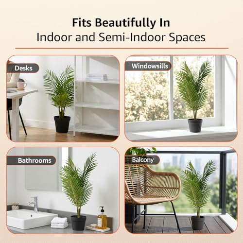 Image of amazon basics Artificial Areca Plant in Black Plastic Pot | Realistic 70 cm Faux Greenery | Durable Plastic | Stylish & Compact | Zero Maintenance | Indoor, Outdoor, Home & Office Decor
